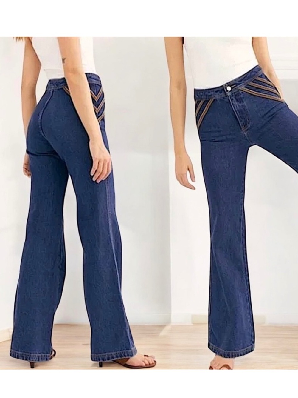 We The Free Over the Rainbow Embroidered High Waist Wide Leg Flare Denim Jeans